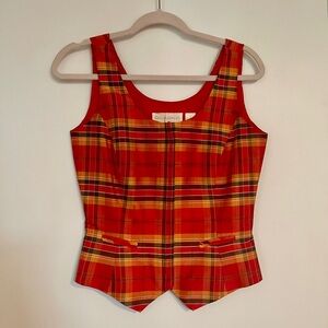 Vintage Dana Buchman Y2K Silk Vest Plaid Zipper Top Size 4